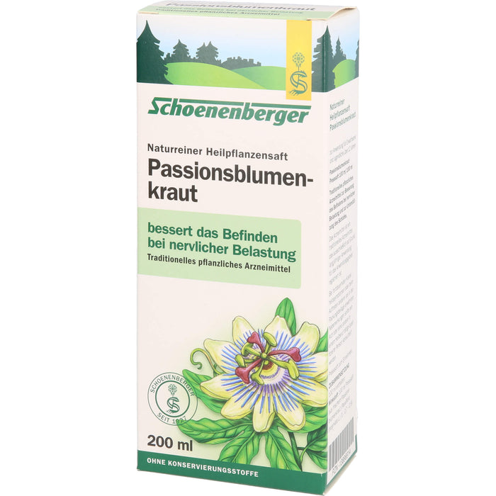 Schoenenberger naturreiner Heilpflanzensaft Passionsblumenkraut bessert das Befinden nach nervlicher Belastung, 200 ml Lösung