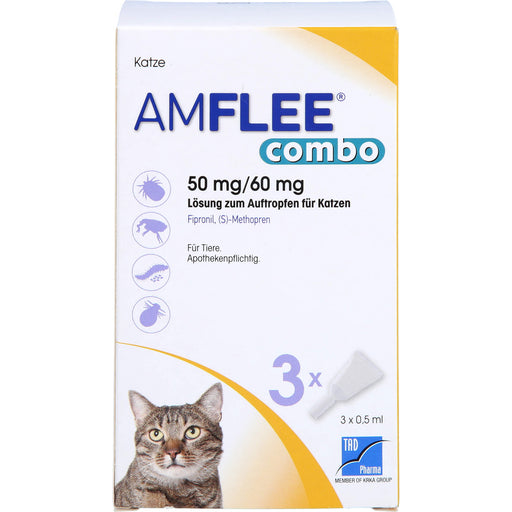 Amflee Combo 50 mg / 60 mg Lösung für Katzen gegen Flöhe, Zecken & Haarlinge, 3 St. Einzeldosisbehältnisse