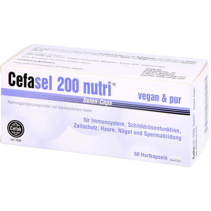Cefasel 200 nutri Selen-Caps für Immunsystem, Schilddrüsenfunktion, Zellschutz, Haare, Nägel und Spermabildung, 60 pc Capsules