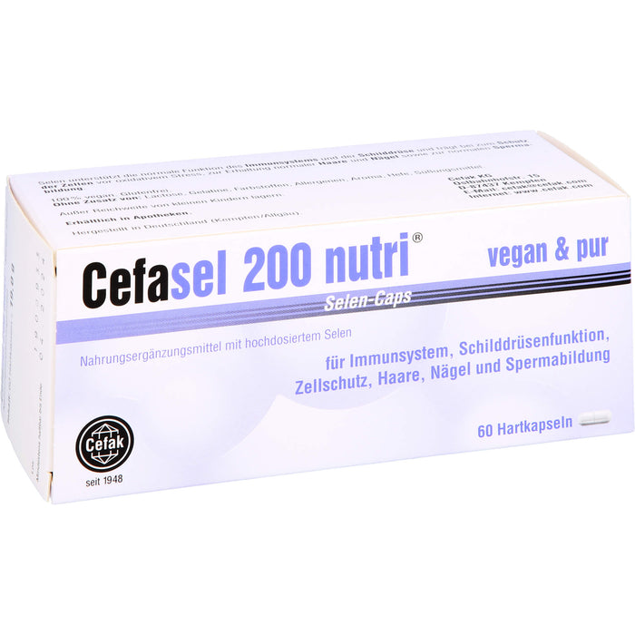 Cefasel 200 nutri Selen-Caps für Immunsystem, Schilddrüsenfunktion, Zellschutz, Haare, Nägel und Spermabildung, 60 pc Capsules