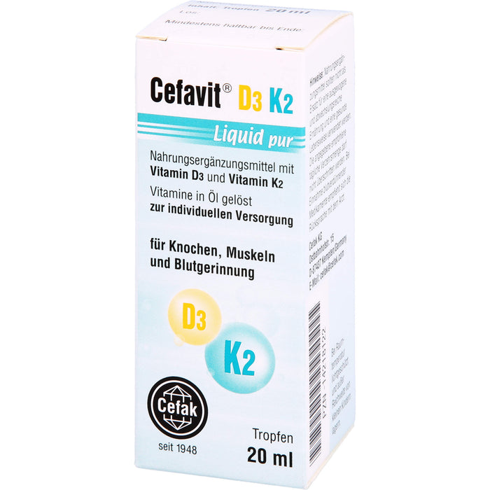 Cefavit D3 K2 Liquid pur Tropfen für Knochen und Muskeln, 20 ml Solution