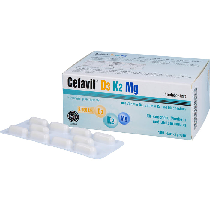Cefavit 2000 I.E. D3 K2 Mg Kapseln für Knochen und Muskeln, 100 pcs. Capsules