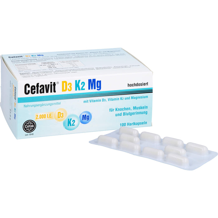 Cefavit 2000 I.E. D3 K2 Mg Kapseln für Knochen und Muskeln, 100 pcs. Capsules