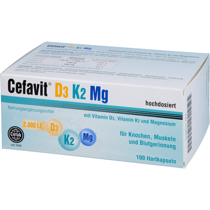 Cefavit 2000 I.E. D3 K2 Mg Kapseln für Knochen und Muskeln, 100 pcs. Capsules