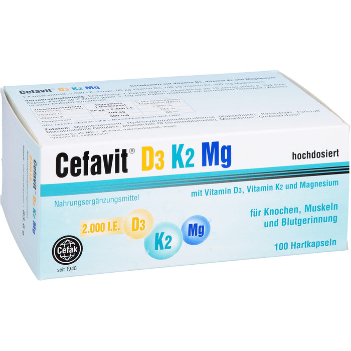 Cefavit 2000 I.E. D3 K2 Mg Kapseln für Knochen und Muskeln, 100 pcs. Capsules