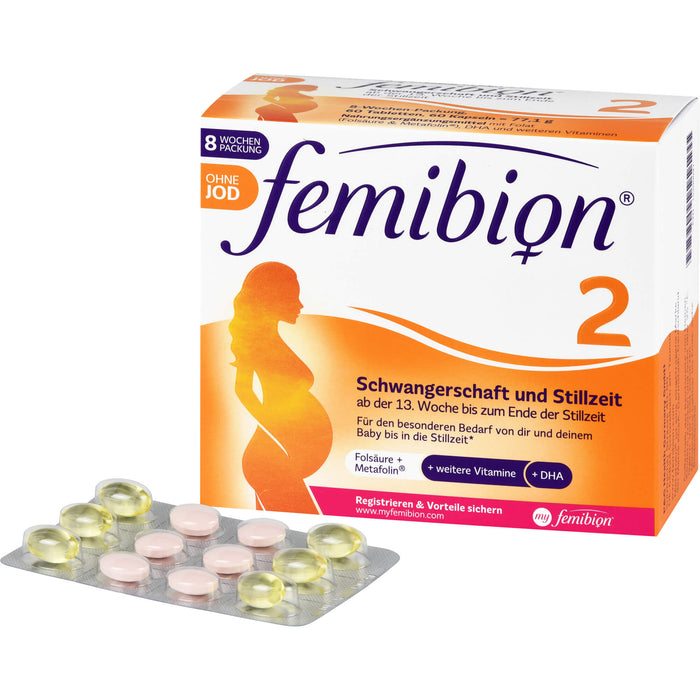 Femibion 2 Schwangerschaft und Stillzeit ohne Jod Tabletten und Kapseln, 60 pc Portions quotidiennes