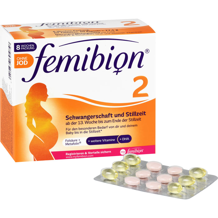 Femibion 2 Schwangerschaft und Stillzeit ohne Jod Tabletten und Kapseln, 60 pc Portions quotidiennes