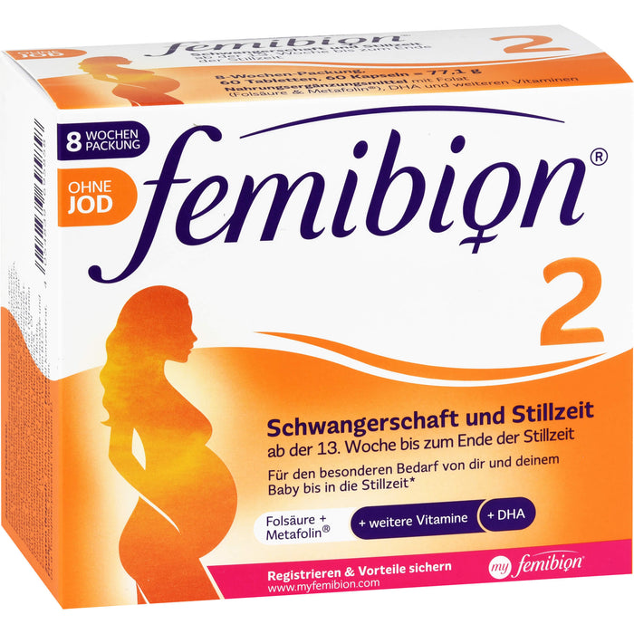 Femibion 2 Schwangerschaft und Stillzeit ohne Jod Tabletten und Kapseln, 60 pc Portions quotidiennes