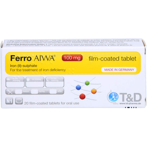 Ferro AIWA 100 mg Filmtabletten zur Behandlung von Eisenmangelzuständen, 20 St. Tabletten
