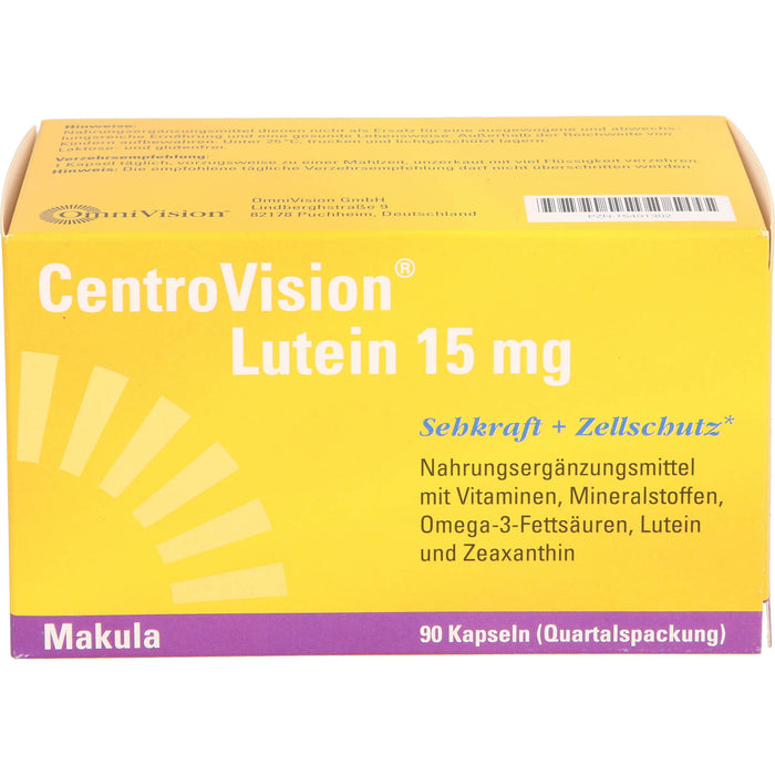CentroVision Lutein 15 mg Kapseln Sehkraft + Zellschutz, 90 St. Kapseln