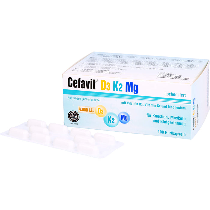 Cefavit D3 K2 Mg 4,000 I.E. Kapseln für Knochen und Muskeln, 100 pcs. Capsules