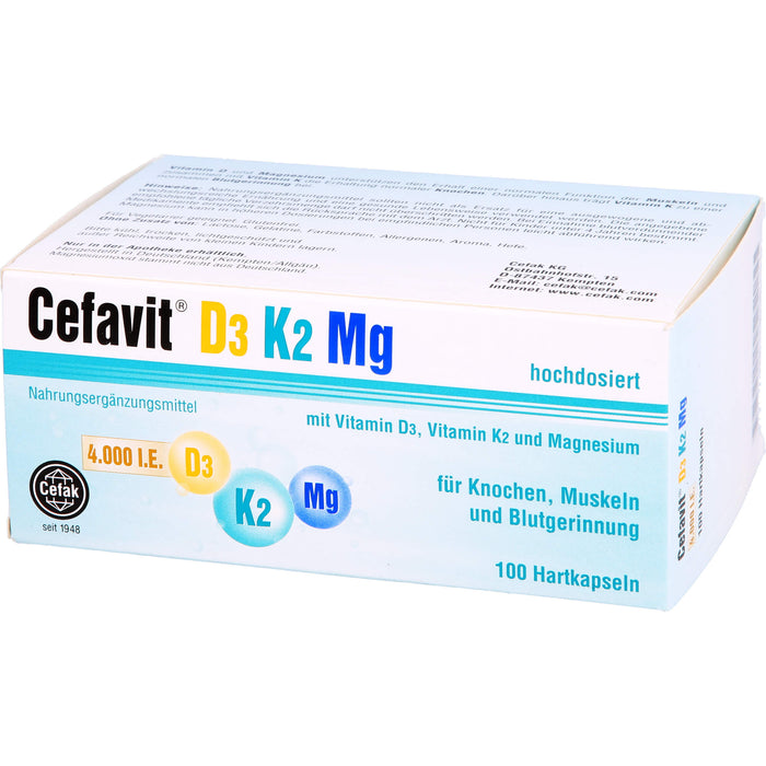 Cefavit D3 K2 Mg 4,000 I.E. Kapseln für Knochen und Muskeln, 100 St. Kapseln