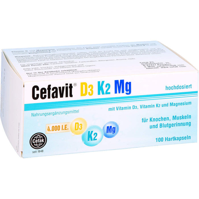 Cefavit D3 K2 Mg 4,000 I.E. Kapseln für Knochen und Muskeln, 100 St. Kapseln