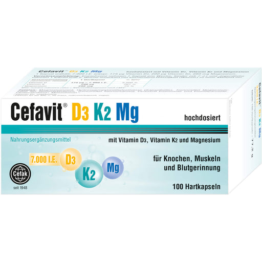 Cefavit D3 K2 Mg 7,000 I.E. Kapseln für Knochen und Muskeln, 100 St. Kapseln