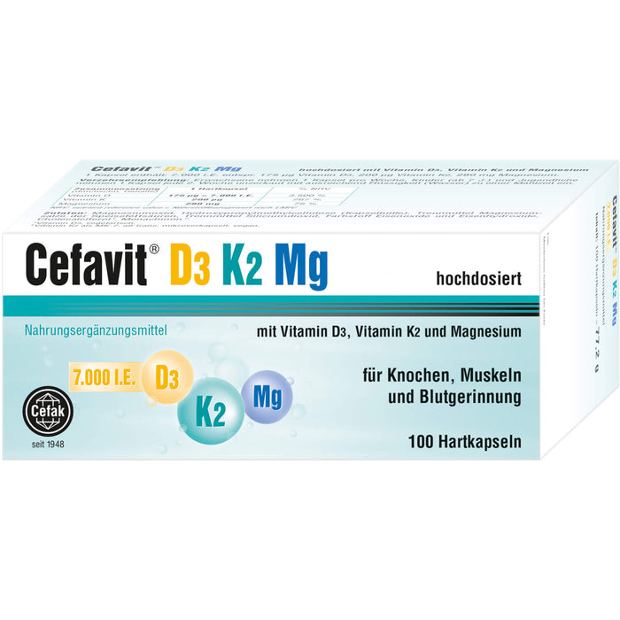 Cefavit D3 K2 Mg 7,000 I.E. Kapseln für Knochen und Muskeln, 100 St. Kapseln