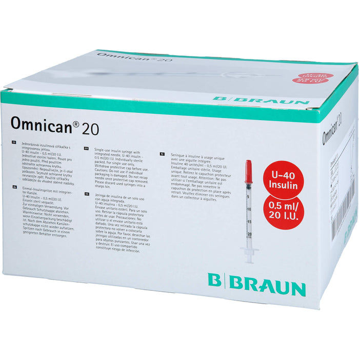 Omnican® 20 0,5ml Insulinspritzen, 20 I.E. Nennvolumen, U-40 Insulin; 0,30x8mm, 100X1 St SRI