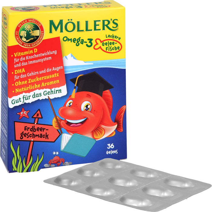 Möller's Omega-3 leckere Gelee-Fische mit Erdbeergeschmack, 36 St. Tabletten