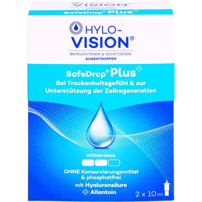 Hylo-Vision SafeDrop Plus Augentropfen bei Trockenheitsgefühl & zur Unterstützung der Zellregeneration, 20 ml Lösung