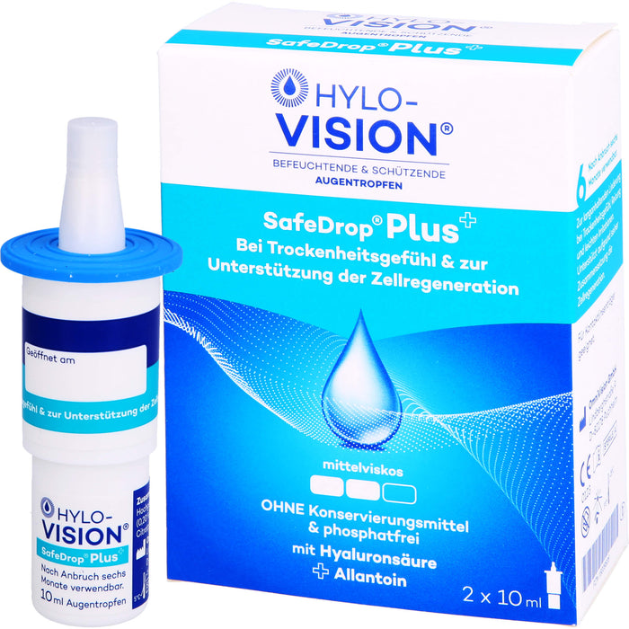 Hylo-Vision SafeDrop Plus Augentropfen bei Trockenheitsgefühl & zur Unterstützung der Zellregeneration, 20 ml Solution