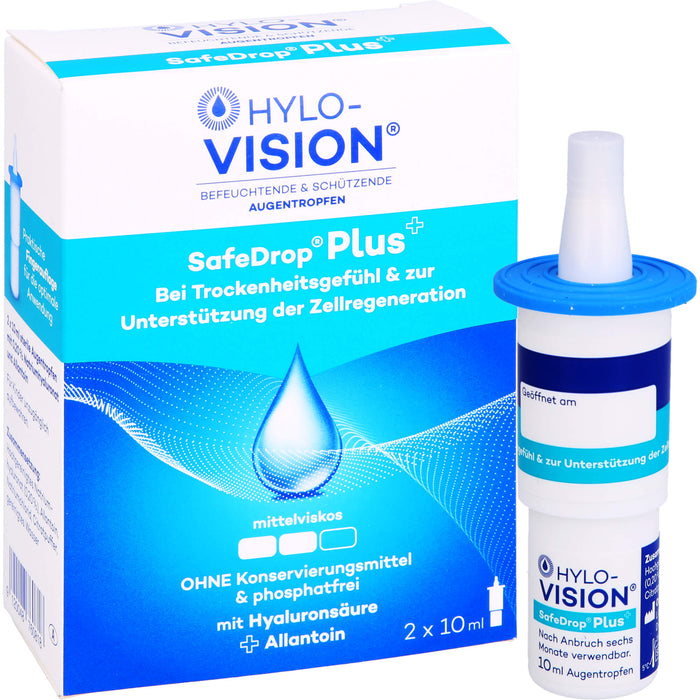 Hylo-Vision SafeDrop Plus Augentropfen bei Trockenheitsgefühl & zur Unterstützung der Zellregeneration, 20 ml Solution