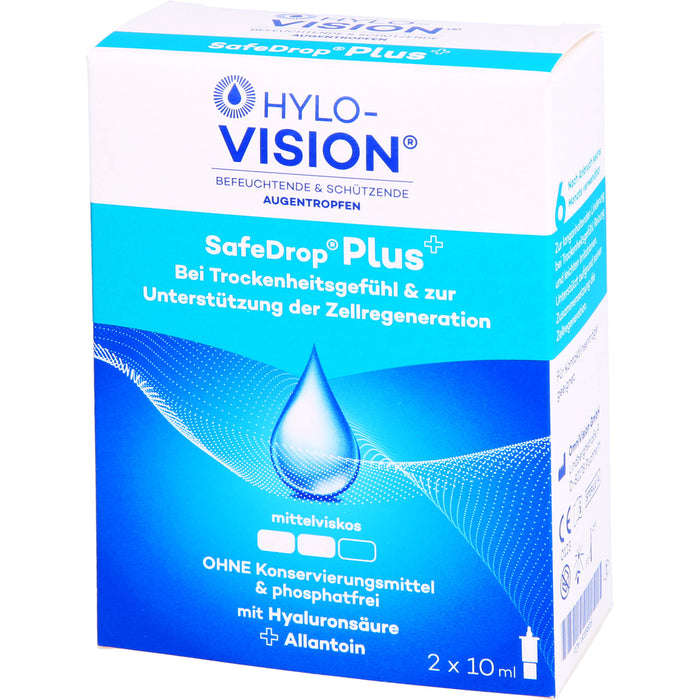 Hylo-Vision SafeDrop Plus Augentropfen bei Trockenheitsgefühl & zur Unterstützung der Zellregeneration, 20 ml Solution