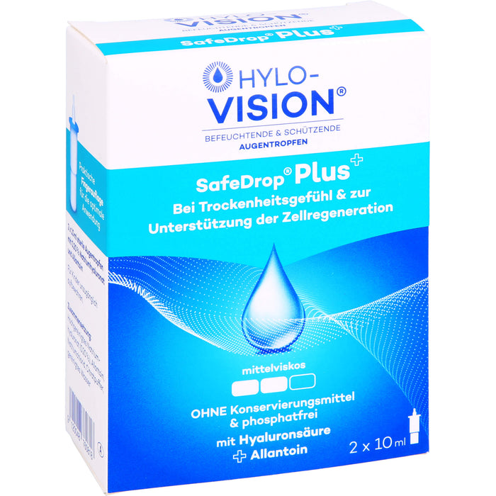 Hylo-Vision SafeDrop Plus Augentropfen bei Trockenheitsgefühl & zur Unterstützung der Zellregeneration, 20 ml Solution