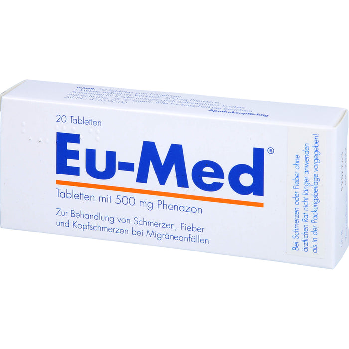 Eu-Med Pharmore Tabletten mit 500 mg Phenazon bei Schmerzen und Fieber, 20 pcs. Tablets