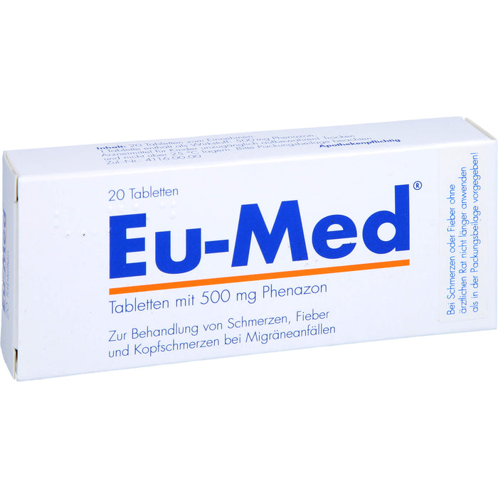 Eu-Med Pharmore Tabletten mit 500 mg Phenazon bei Schmerzen und Fieber, 20 pcs. Tablets