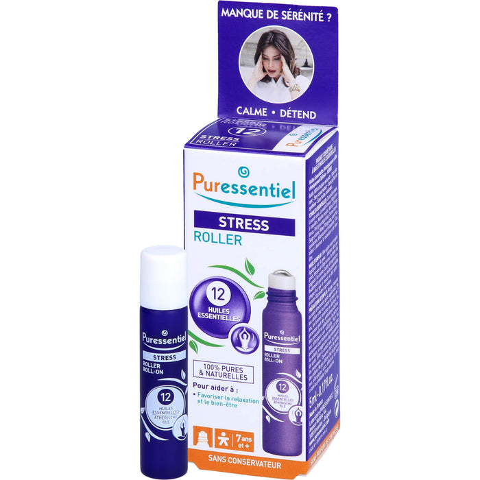 Puressentiel Stress Roll-on mit 12 ätherischen Bio-Ölen – lindert Nervosität und Stress, 5 ml Huile éthérique