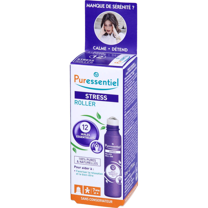 Puressentiel Stress Roll-on mit 12 ätherischen Bio-Ölen – lindert Nervosität und Stress, 5 ml Huile éthérique