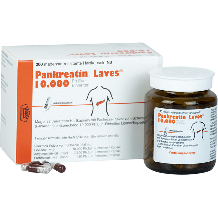 Laves Pankreatin 10.000 Ph.Eur-Einheiten Hartkapseln bei exokriner Pankreasinsuffizienz, 200 pc Capsules
