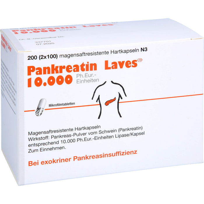 Laves Pankreatin 10.000 Ph.Eur-Einheiten Hartkapseln bei exokriner Pankreasinsuffizienz, 200 pc Capsules