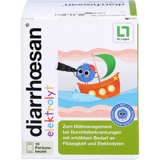 Diarrhoesan elektrolyt Pulver bei Durchfallerkrankungen für Kinder und Erwachsene mit Heidelbeergeschmack, 10 St. Beutel
