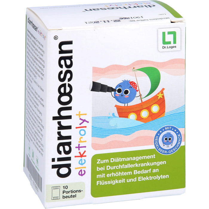 Diarrhoesan elektrolyt Pulver bei Durchfallerkrankungen für Kinder und Erwachsene mit Heidelbeergeschmack, 10 pc Sachets
