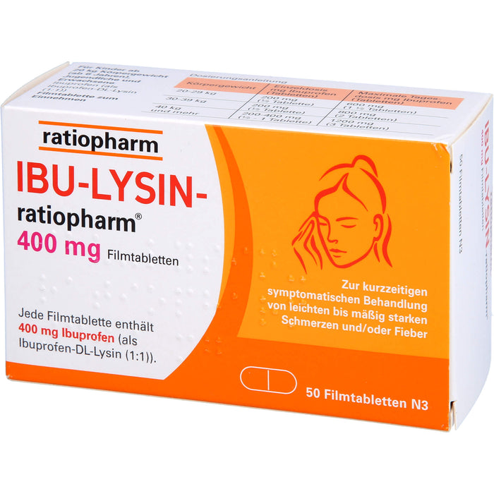 Ibu-Lysin-ratiopharm 400 mg Filmtabletten bei Schmerzen und Fieber, 50 pcs. Tablets