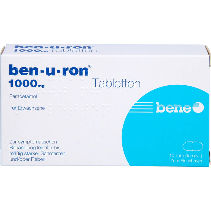 Benu-ron 1000 mg Tabletten bei leichten bis mittelstarken Schmerzen und Fieber, 10 St. Tabletten