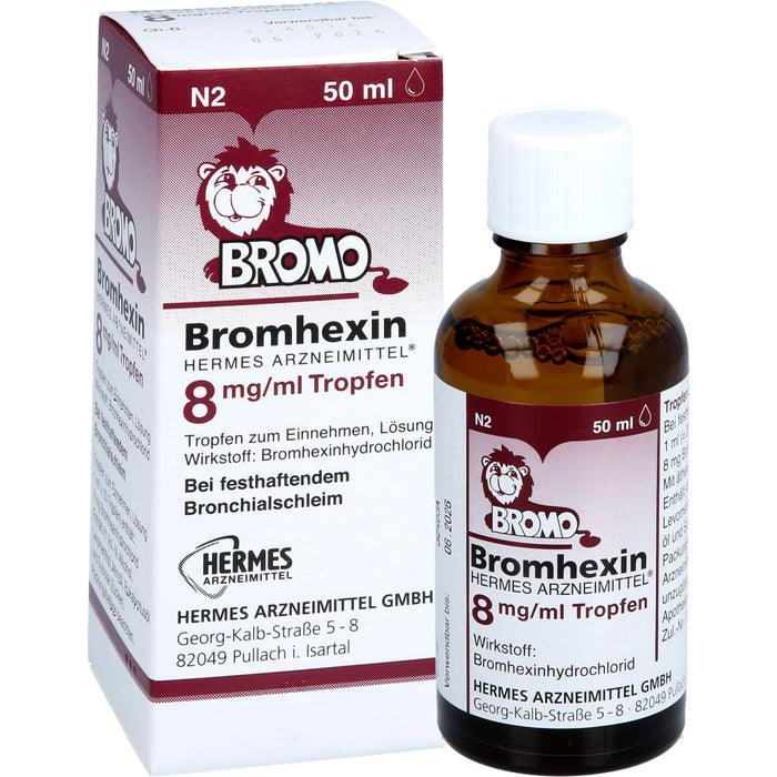 HERMES ARZNEIMITTEL Bromhexin 8 mg/ml Tropfen bei festhaftendem Bronchialschleim, 50 ml Solution