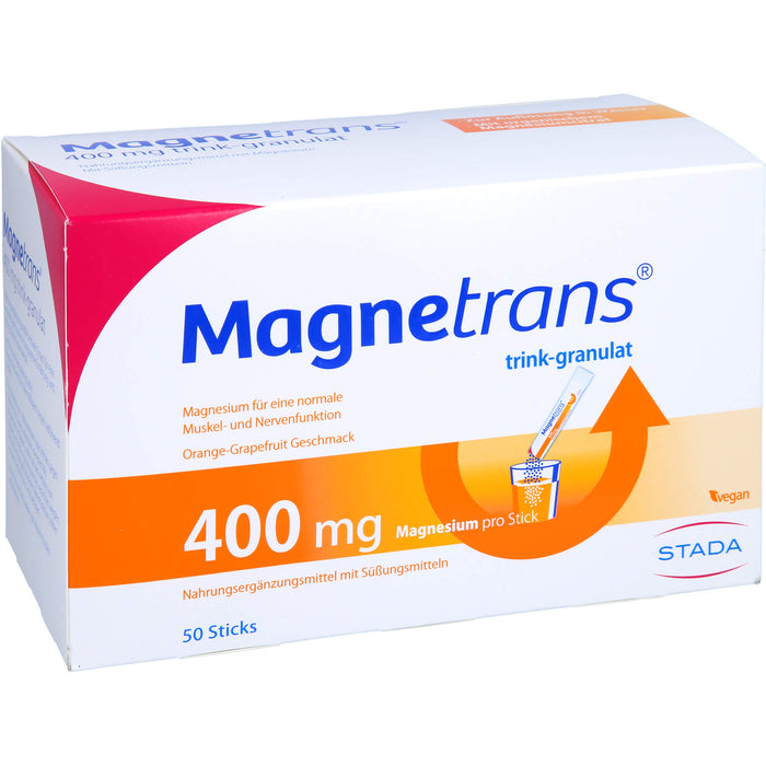 Magnetrans 400 mg Magnesium Trinkgranulat mit Orange-Grapefruit Geschmack für eine normale Muskel- und Nervenfunktion, 50 pc Sachets
