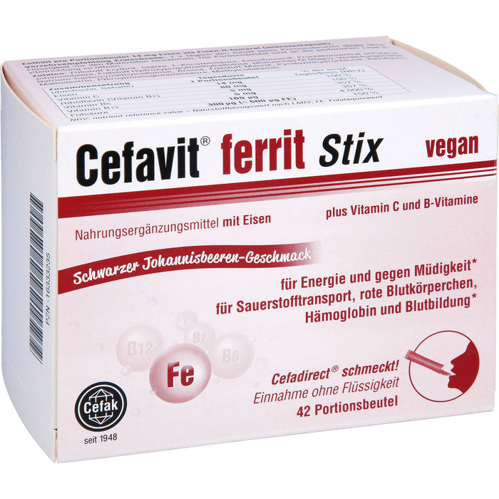 Cefavit ferrit Stix Pulver für Energie und gegen Müdigkeit mit schwarzem Johannisbeeren-Geschmack, 42 pc Sachets