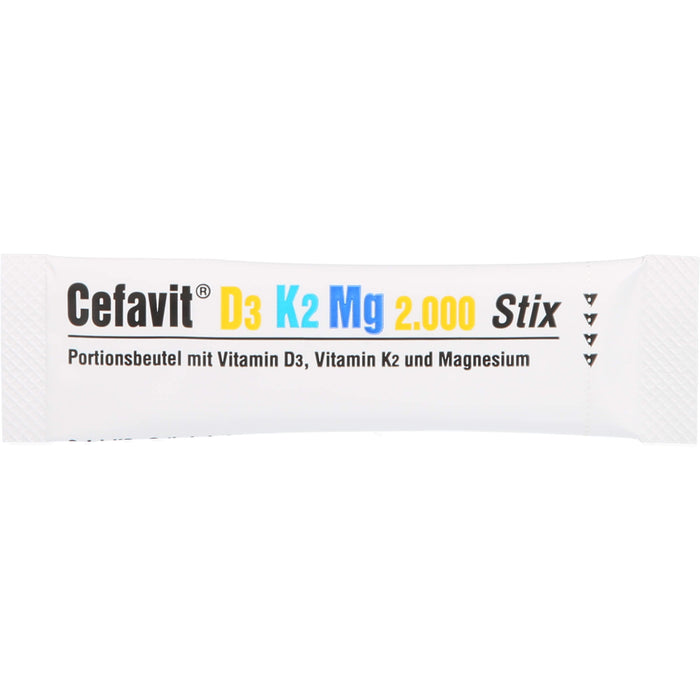 Cefavit D3 K2 Mg 2000 I.E. Stix für Knochen und Muskeln mit schwarzem Johannisbeeren-Geschmack, 36 pcs. Sachets