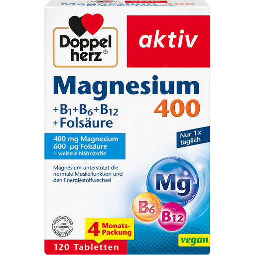 Doppelherz aktiv Magnesium 400+ B1 + B6 + B12 + Folsäure Tabletten, 20 St. Tabletten