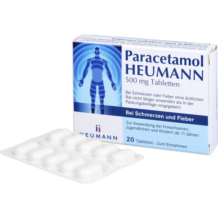Heumann Paracetamol 500 mg Tabletten bei Schmerzen und Fieber, 20 pc Tablettes