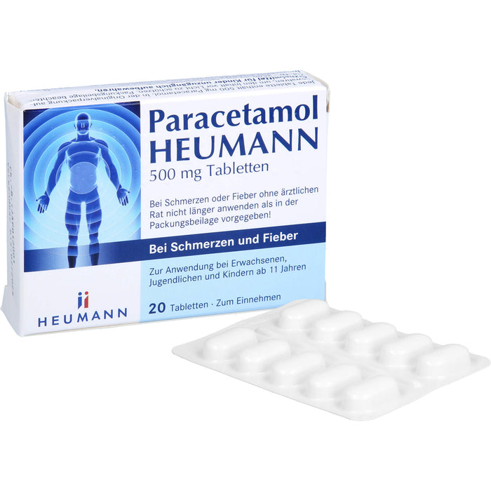 Heumann Paracetamol 500 mg Tabletten bei Schmerzen und Fieber, 20 pc Tablettes