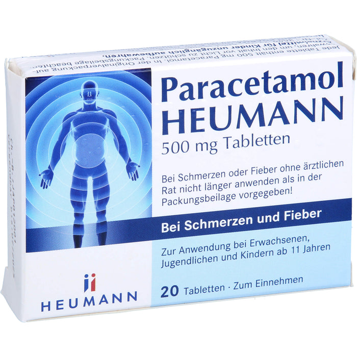 Heumann Paracetamol 500 mg Tabletten bei Schmerzen und Fieber, 20 pcs. Tablets