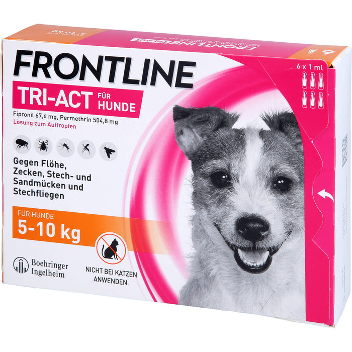 FRONTLINE TRI-ACT Lösung gegen Zecken, Flöhe und fliegende Insekten beim Hund (5-10kg), 6 pcs. Single dose containers