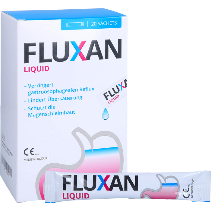 Fluxan Liquid Sachet verringert gastroösophagealen Reflux und lindert Übersäuerung, 20 pc Sachets