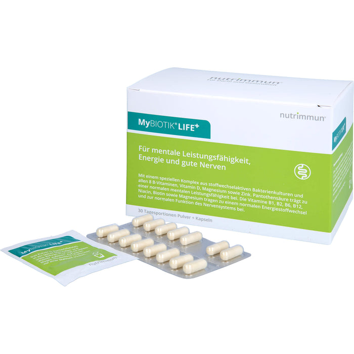 MyBiotik LIFE+ Kombipackung Pulver und Kapseln trägt zu einer normalen mentalen Leistungsfähigkeit bei, 30 pcs. Combipack