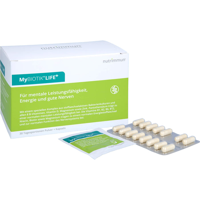 MyBiotik LIFE+ Kombipackung Pulver und Kapseln trägt zu einer normalen mentalen Leistungsfähigkeit bei, 30 pcs. Combipack