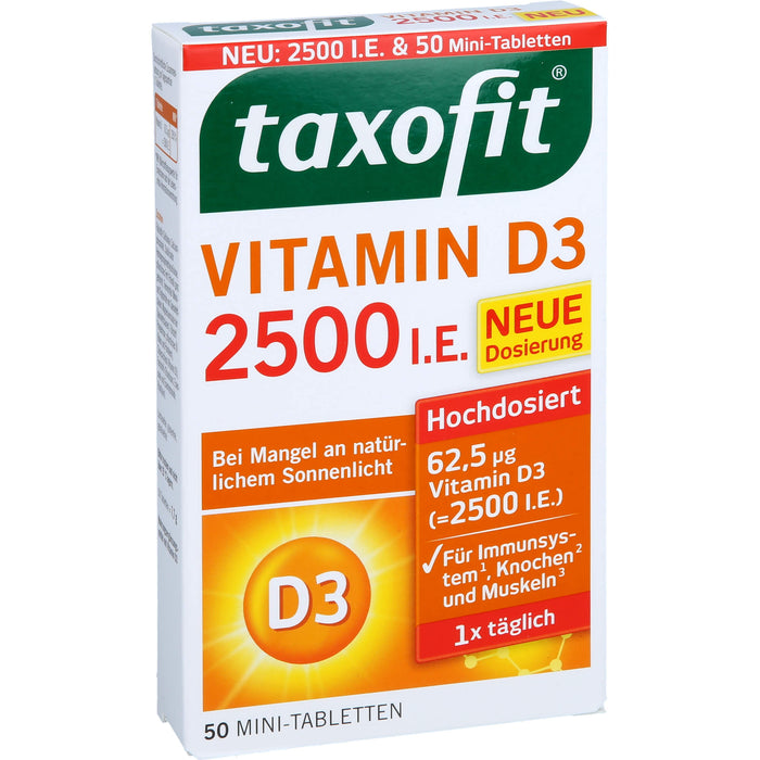Taxofit Vitamin D3 2500 I.E. Mini-Tabletten für Abwehrkräfte und Immunsystem, 50 pcs. Tablets