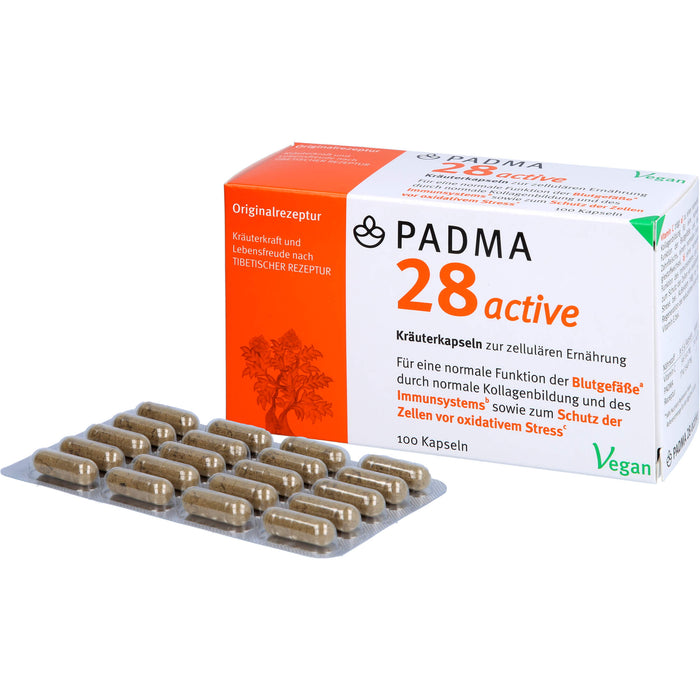 PADMA 28 active Kräuterkapseln zur zellulären Ernährung für Blutgefäße, Immunsystem und zum Schutz der Zellen vor oxidativem Stress, 100 pcs. Capsules